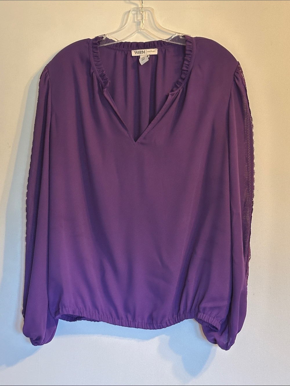 White House Black Market Outlet Purple V-Neck Long Sleeve Blouse
